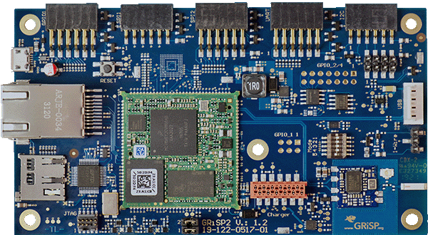 GRiSP 2 board image detailing hardware layout and components for embedded systems.